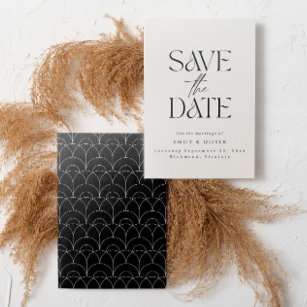 Modern bold typography wedding cream black elegant save the date