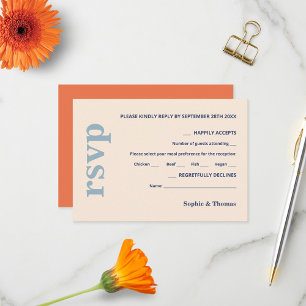 Modern Bold Typography Wedding Dusty Blue Apricot RSVP Card