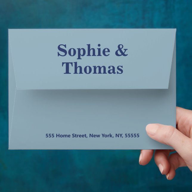 Modern Bold Typography Wedding Dusty Blue Navy Envelope (Hand)