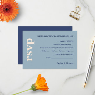 Modern Bold Typography Wedding Dusty Blue Navy RSVP Card