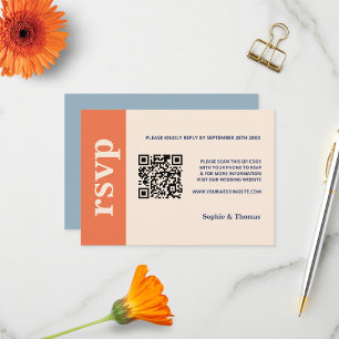Modern Bold Typography Wedding Orange Dusty Blue RSVP Card