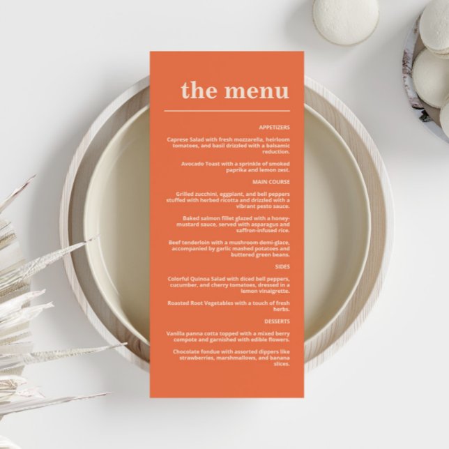 Modern Bold Typography Wedding Orange Navy Blue Menu (Creator Uploaded)