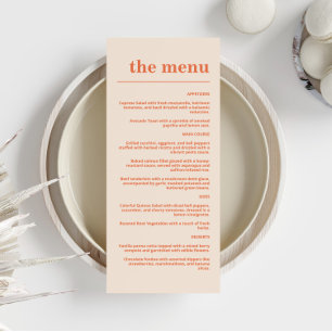 Modern Bold Typography Wedding Orange Navy Blue Menu