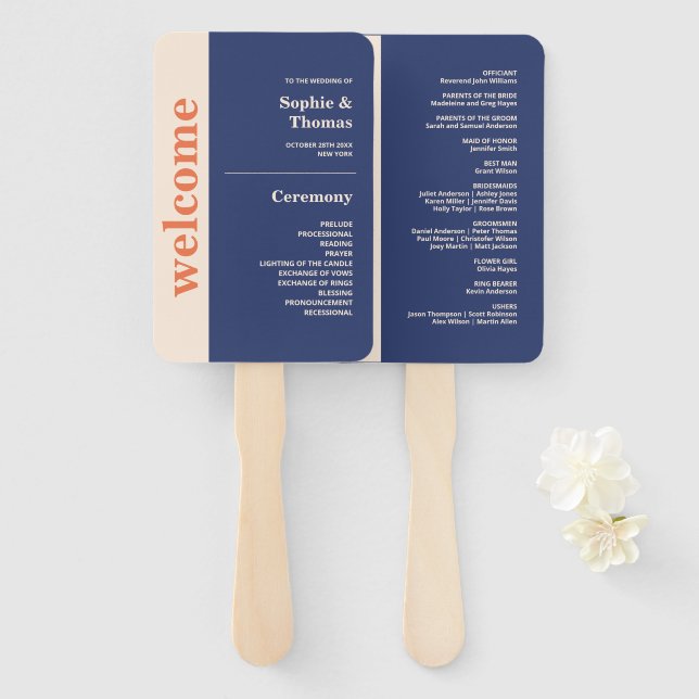 Modern Bold Typography Wedding Program Hand Fan (Front and Back)