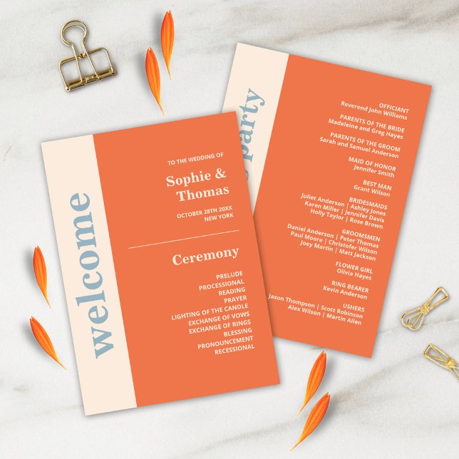 Modern Bold Typography Wedding Program Orange Invitation (Creator Uploaded)