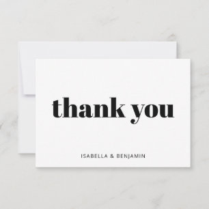 Modern Bold Typography White Custom Wedding Flat Thank You Card