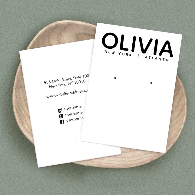 Modern Bold Typography White Earring Display Business Card (Creator Uploaded)