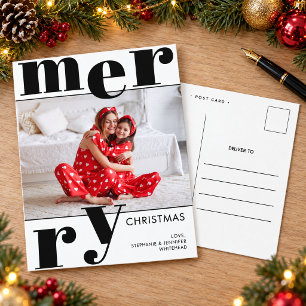 Modern Bold Typography White Photo Merry Christmas Holiday Postcard