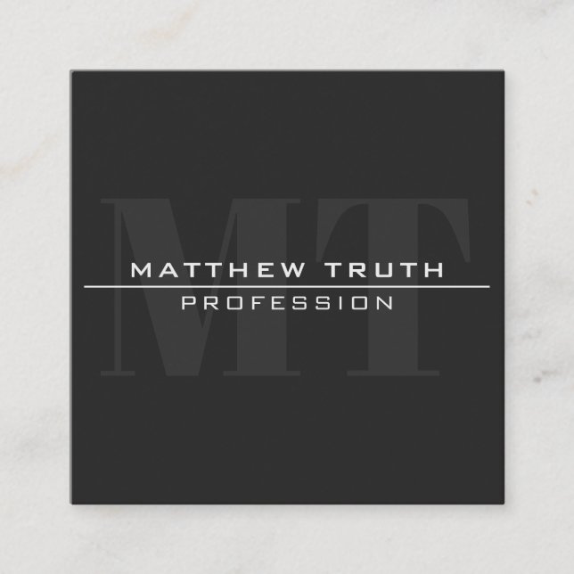 Modern Bold Very Dark Grey White Text Square Business Card (Front)