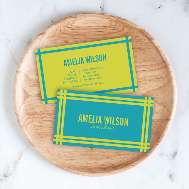 Modern Bold Vibrant Blue and Green Social Media Business Card (Creator Uploaded)