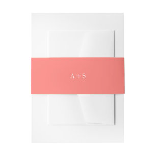 Modern Bold Vibrant Coral Monogram Simple Wedding Invitation Belly Band