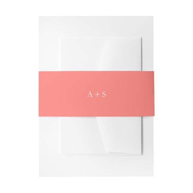 Modern Bold Vibrant Coral Monogram Simple Wedding Invitation Belly Band (Front Example)