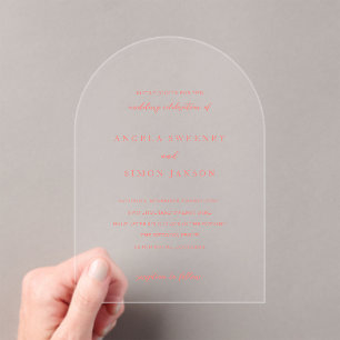 Modern Bold Vibrant Coral Simple Wedding Acrylic Invitations