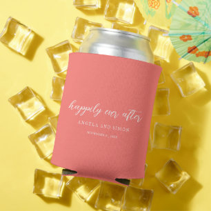 Modern Bold Vibrant Coral Simple Wedding Can Cooler