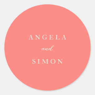Modern Bold Vibrant Coral Simple Wedding Classic Round Sticker