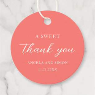 Modern Bold Vibrant Coral Simple Wedding Favour Tags