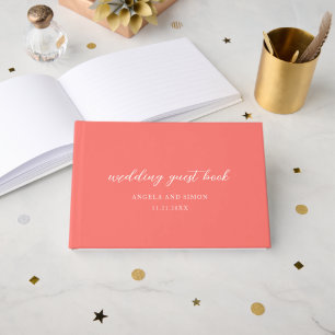 Modern Bold Vibrant Coral Simple Wedding Guest Book