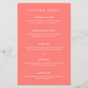 Modern Bold Vibrant Coral Simple Wedding Menu