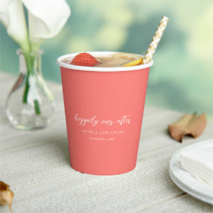 Modern Bold Vibrant Coral Simple Wedding Paper Cups