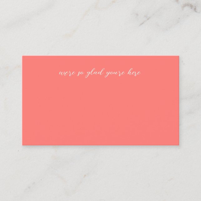 Modern Bold Vibrant Coral Simple Wedding Place Card (Front)