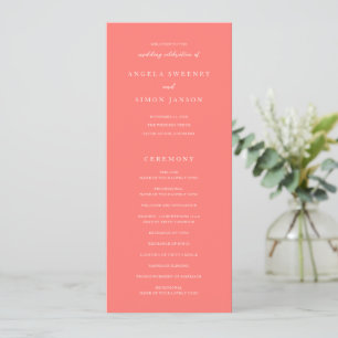 Modern Bold Vibrant Coral Simple Wedding Programme