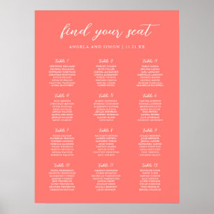 Modern Bold Vibrant Coral Wedding Seating Chart
