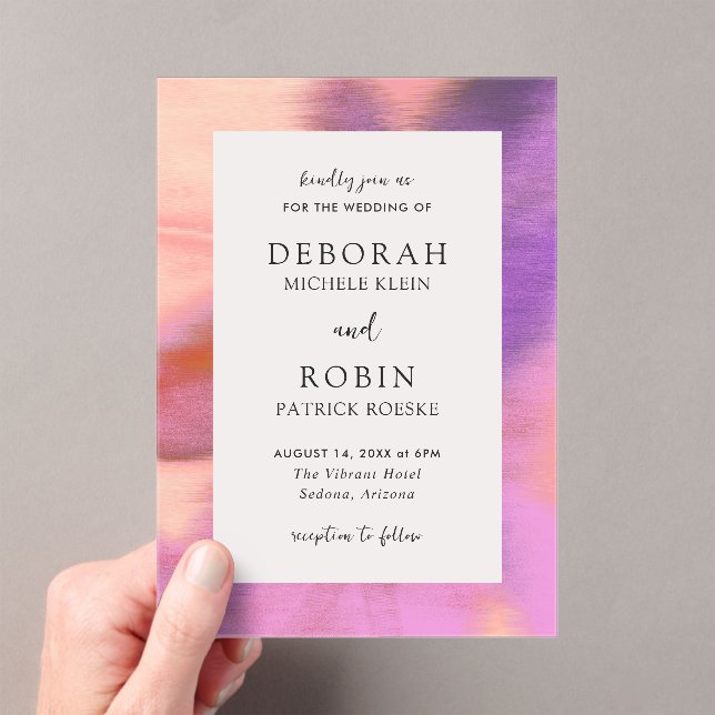 Modern Bold Vibrant Wedding Acrylic Invitations (Insitu (Handheld))