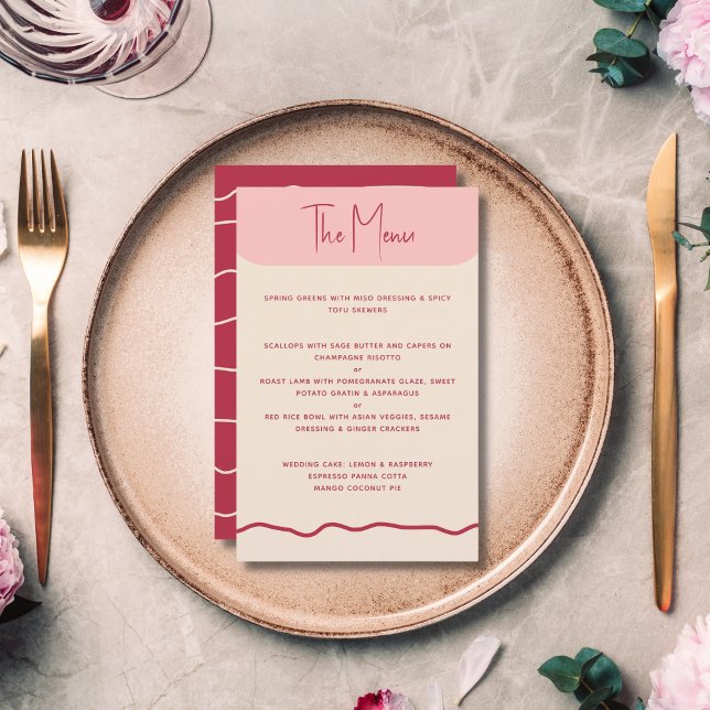 Modern Bold Wavy Frame Magenta Pink Wedding Menu (Creator Uploaded)