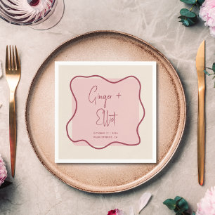 Modern Bold Wavy Frame Magenta Pink Wedding Napkin