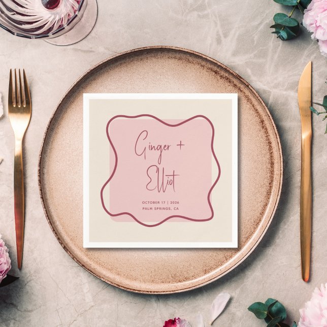 Modern Bold Wavy Frame Magenta Pink Wedding Napkin (Creator Uploaded)