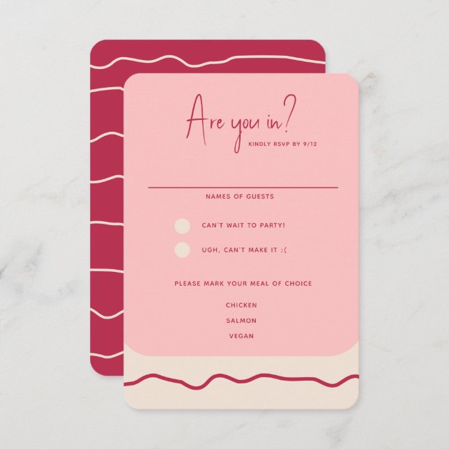Modern Bold Wavy Frame Magenta Pink Wedding RSVP Card (Front/Back)