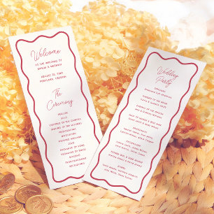 Modern Bold Wavy Frame Retro Red Wedding Programme