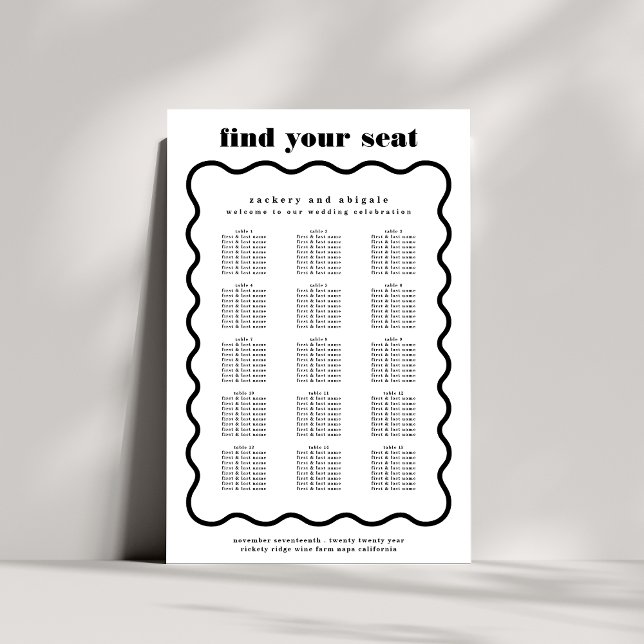 Modern Bold Wavy Frame White Black Wedding Poster (Creator Uploaded)