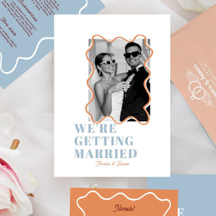 modern Bold Wavy funky dusty blue & orange Wedding Invitation