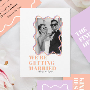 modern Bold Wavy funky Lilac & Peach Wedding Invitation