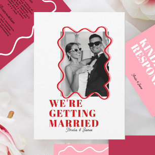 modern Bold Wavy funky Viva Magenta Wedding Invitation
