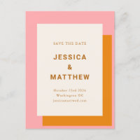 Modern Bold Wedding Save The Date Pink and Orange