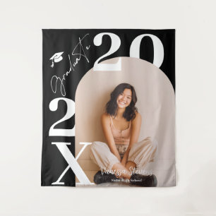 Modern Bold White balck Trendy photo graduation Tapestry