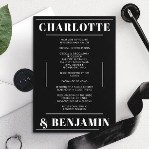 Modern Bold White Black Minimalist Wedding Program Invitation