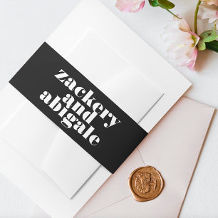 Modern Bold White Black Wedding Invitation Belly Band