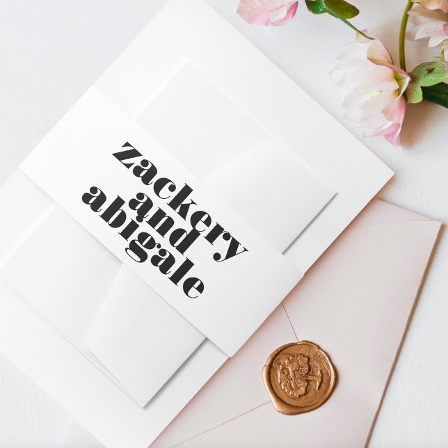 Modern Bold White Black Wedding Invitation Belly Band (Creator Uploaded)