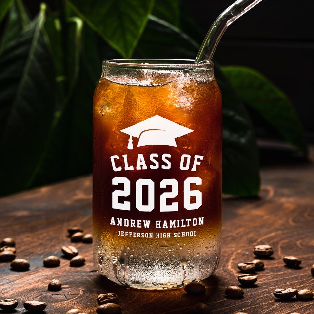 Modern Bold White Class of 2025 Graduation Can Glass (Creator Uploaded)