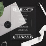 Modern Bold White Minimalist Wedding Program<br><div class="desc">This modern and bold wedding program features crisp white typography on a minimalist acrylic design. Its sleek, clean layout showcases the ceremony details in an elegant and timeless format, perfect for sophisticated and contemporary celebrations. The acrylic material adds a unique and chic touch, ensuring your wedding program complements your special...</div>