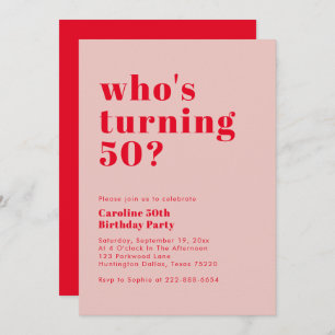 Modern Bold Who's Turning 50 Rose Red Birthday Invitation