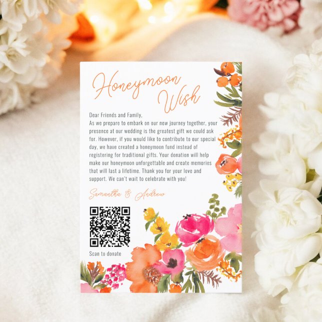 Modern  bold wild flowers wishing well wedding QR Enclosure Card (Modern bold wild flowers wishing well wedding QR Enclosure Card)