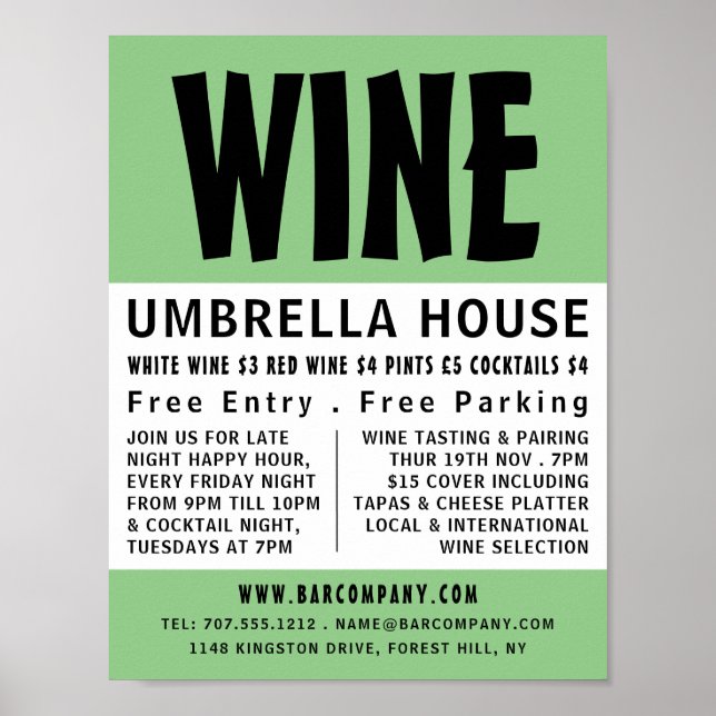 Modern Bold, Wine Bar/Winery Advertising Poster (Front)