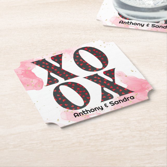 Modern Bold XOXO Happy Valentines Day Paper Coaster (Angled)