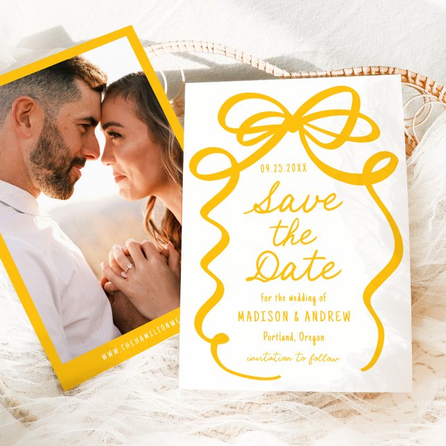 Modern Bold Yellow Bow Photo Wedding Save The Date (Creator Uploaded)