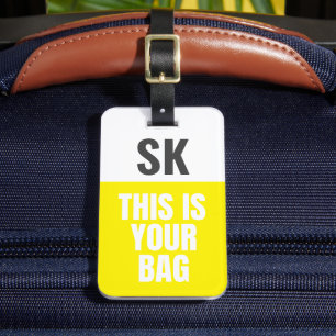 Modern Bold Yellow Custom Initials Luggage Tag
