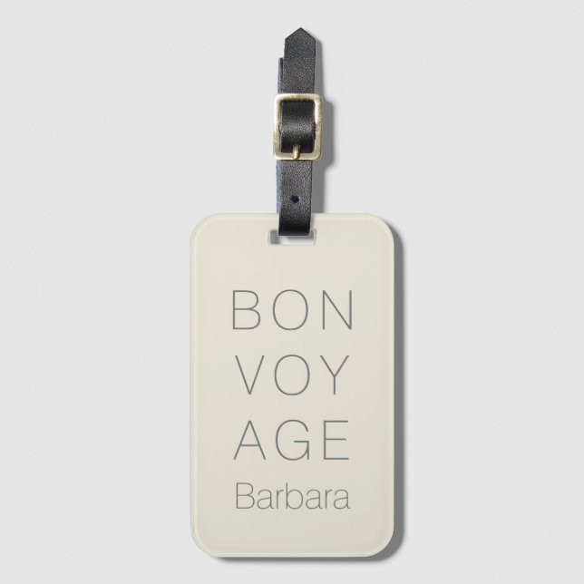 MODERN BON VOYAGE TRAVELER VANILLA CREAM LUGGAGE TAG (Front Vertical)
